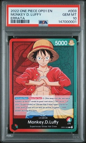 2022 ONE PIECE OP01-ROMANCE DAWN - ERRATA #003 MONKEY D. LUFFY PSA 10