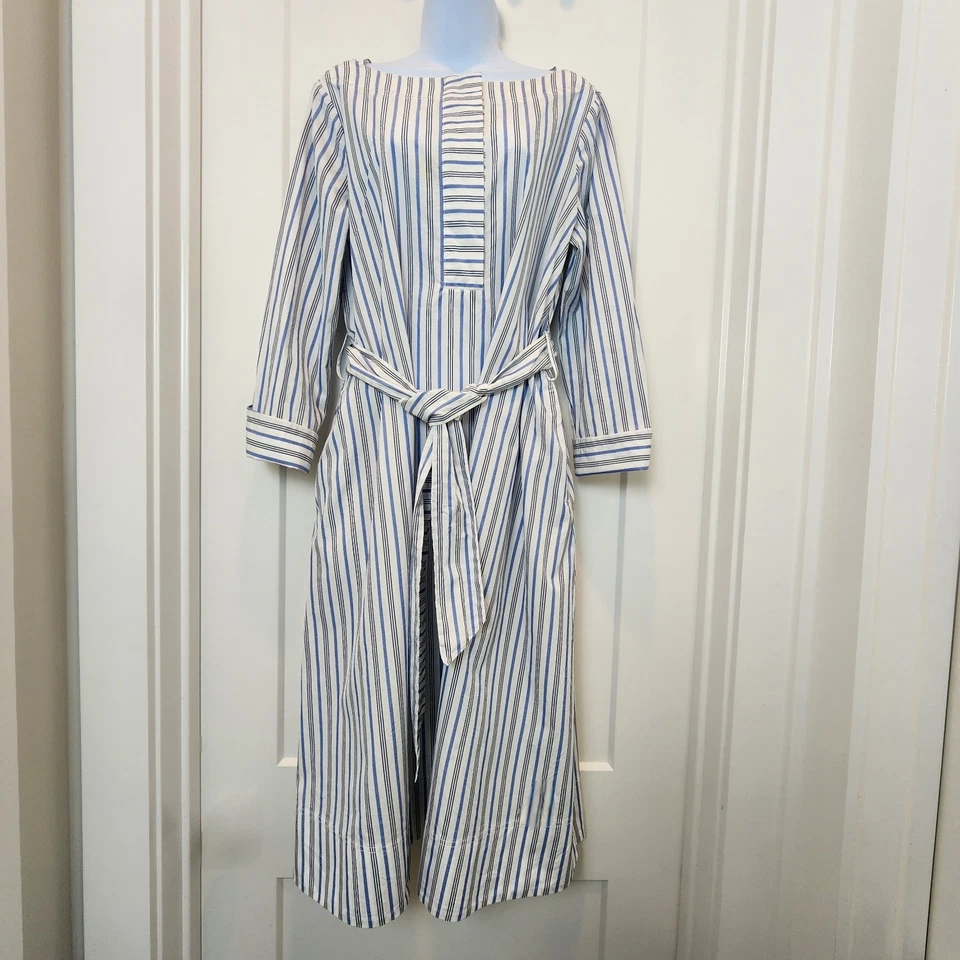 J. Maxi Vestido Crew Thomas Mason Rayas Cuello Barco 10 Azul Blanco Costero Lujo Foto 2 de 4