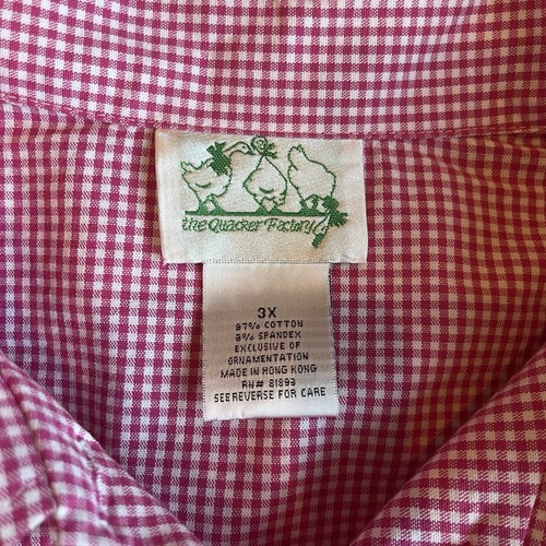 Quacker Factory 3X Button Down Shacket Shirt Jacket Pink Gingham Palm Trees - 第 7/18 張圖片