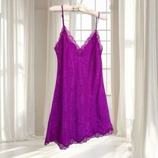 VTG Victoria  s Secret Gold Label Purple Satin Jacquard Lace Slip Dress 80s 90  s