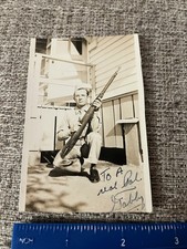 WWII US Army Photo Soldier Poses With Rifle Note 1942 Verso