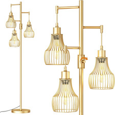 Farmhouse 70" Floor Lamp Bundle with 3 LED Bulbs - Industrial Gold Design
