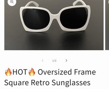 Oversized Square Retro Sunglasses White Plastic Frame Black Tinted Lens Women