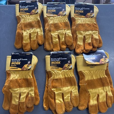 Tillman 1500Y Split Cowhide Cotton Lined Canvas Back Work Gloves Large 6 Pair