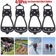 Ice Snow Anti Slip 8 Spikes Grips Grippers Crampons Cleats For Hiking Shoes Boot