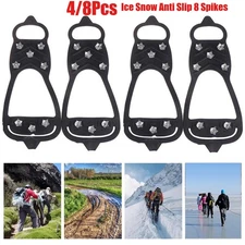 Ice Snow Anti Slip 8 Spikes Grips Grippers Crampons Cleats For Hiking Shoes Boot