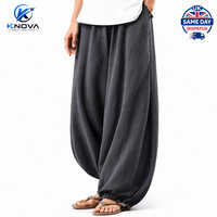 Women Cotton Linen Boho Elastic Waist Long Trousers Loose Harem Pants