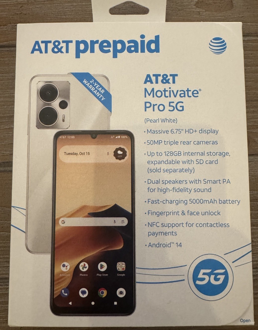 AT&T Motivate Pro 5G 6.75HD+/NFC/128Gb/50MP/5000mAh Pearl White Prepaid Phone