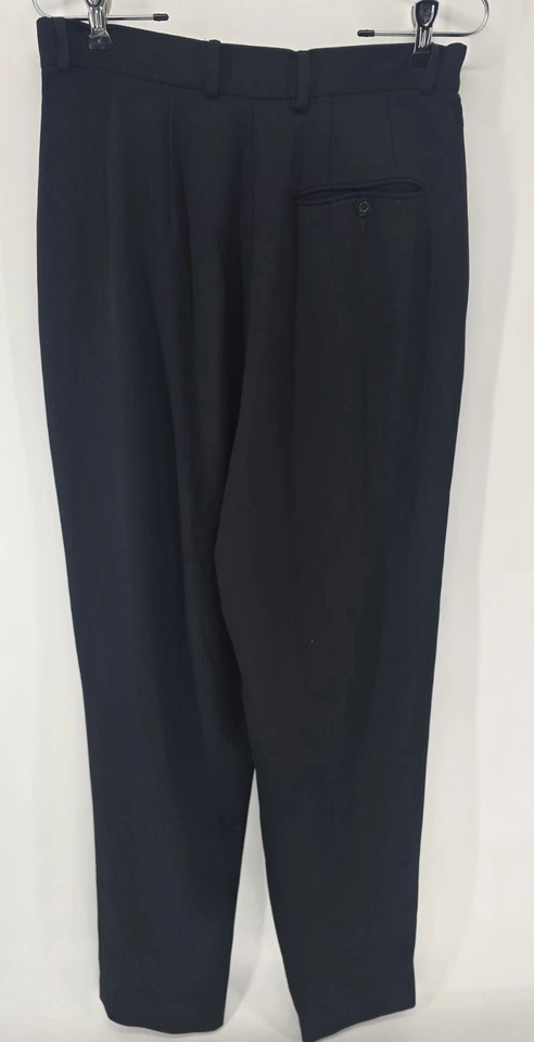 Pantalones cónicos plisados cintura alta mezcla lana negra Banana Republic talla 12 Foto 2 de 3