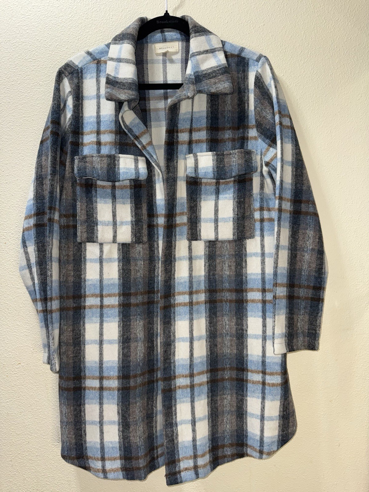 Melloday Heavyweight Flannel Plaid Shacket Shirt Jacket Blue/Gray Size M Pocket