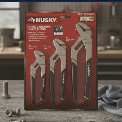#ad #ad Husky 3 Piece Groove Joint Pliers Set Precision Cut Comfort Grip 4 6 10 in $18.99