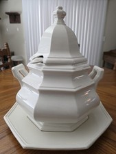 Vintage Italian Ceramic Soup Tureen Set Ladle & Plate Hollywood Regency Style