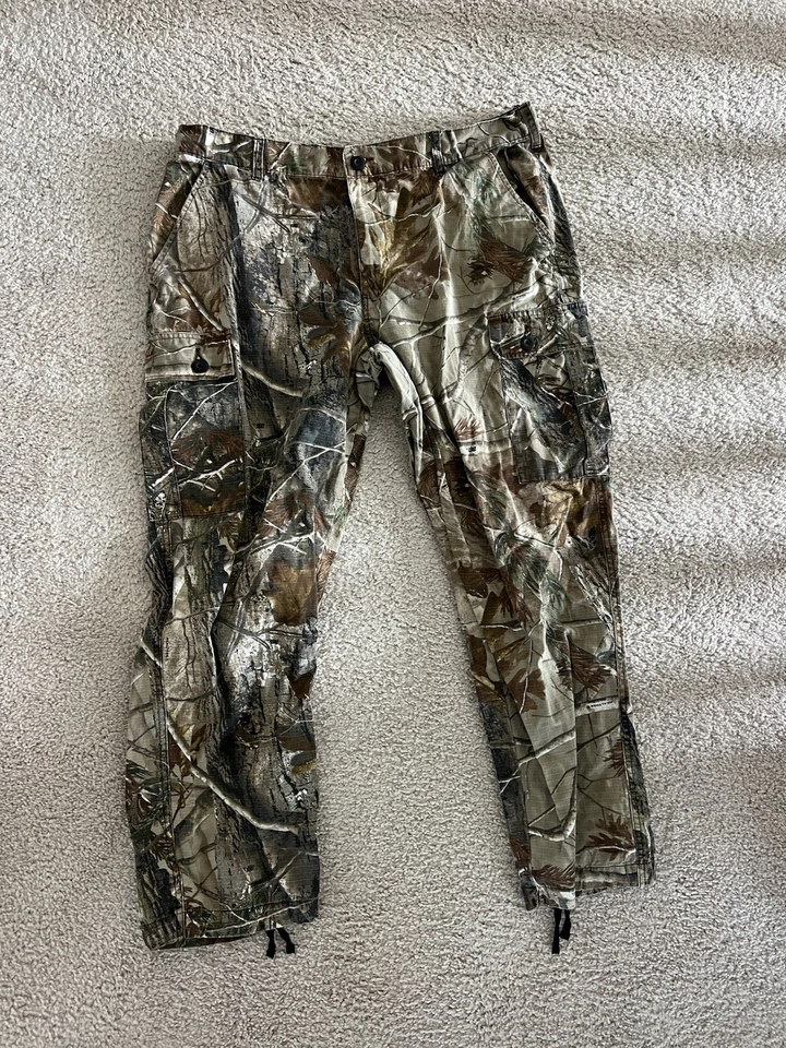Calça camuflada masculina couro silencioso cabeça vermelha bolsos de carga GG caça acampamento ao ar livre  - Imagem 2 de 4