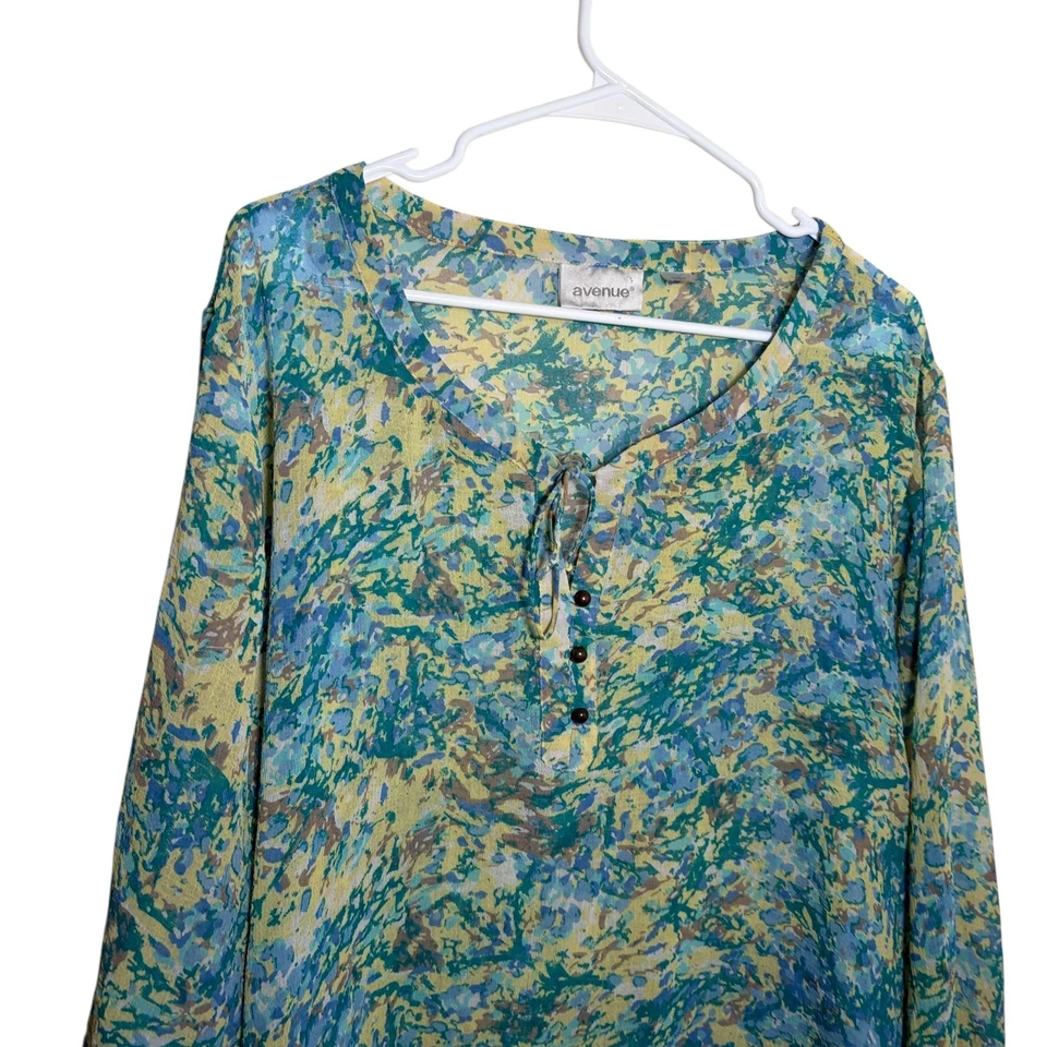 Avenue Blouse Women's 30/32 V-Neck Sheer Popover 3/4 Sleeve Casual Boho - Image 2 of 4