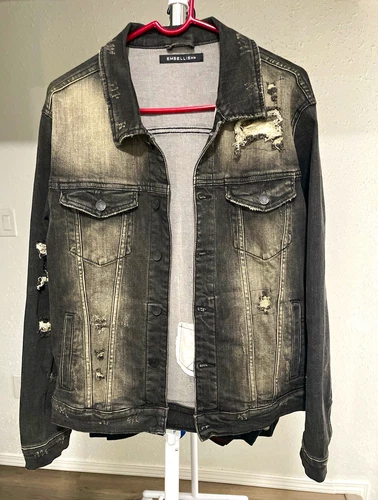 Embellish Men's Gray Distressed Denim Jean Jacket Button Front L 40" JJ24502 - product listing photo
