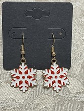 Snowflake Winter Christmas Gold Drop Dangle Adorable Fashion Fun Earring Set