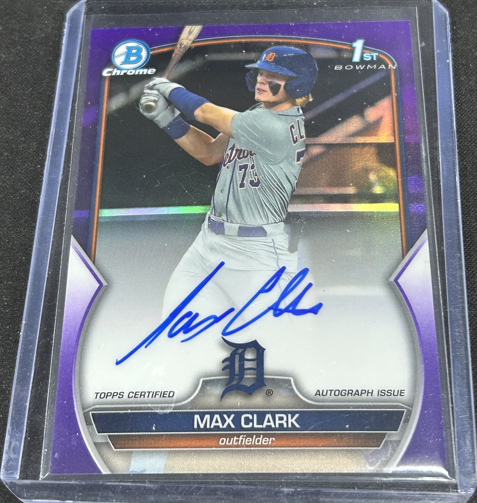 Max Clark 2023 Bowman Chrome Draft 1st Purple Refractor Auto /250 #CDA-MC Tigers