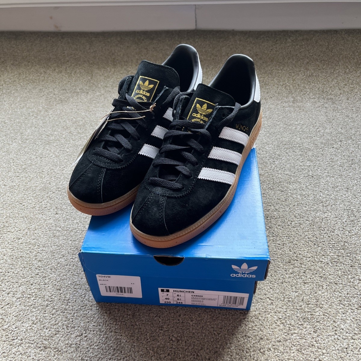 Adidas Munchen GX8660 Core Black Gold Metallic Rare Size UK 6.5