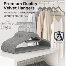 High Quality Velvet Hangers Non-Slip Felt Clothe Hangers 20/40/60/80/100 in pack