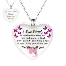 A True Friend Best Friend Necklace Heart-Shaped Pendant Butterfly Gift For BBF