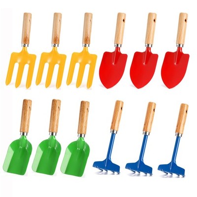 Nicunom 12 Pack Kids Gardening Tools, Metal Medium, yellow, red, blue, green