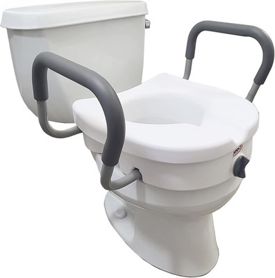 Carex E-Z Lock Raised Toilet Seat with Handles, 5'' Toilet Seat Riser with Arms,
