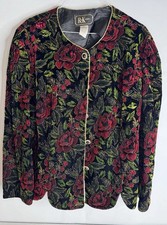 Vintage R&K Evening Floral Velvet Jacket Women’s 18W Black Red Rose Made In USA