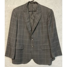 VTG Jos. A. Bank Suit Jacket Men 44S Gray Check Wool Cupro Lined Two Button USA