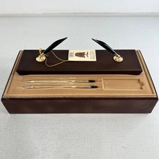 CROSS Desk Set Walnut Wood Stand Base 2 Pens 12K Gold Filled 1/20 12KT Vintage