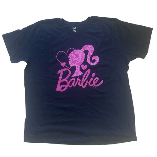 Barbie Black TShirt Bright Pink Heart Ponytail Mattel Ken Cursive Barbie 3 XL - Bild 1 von 9