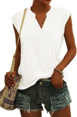 Bluse Damen Elegant Ärmellose T-Shirt V Ausschnitt Cap Tops Shirt T-Shirts