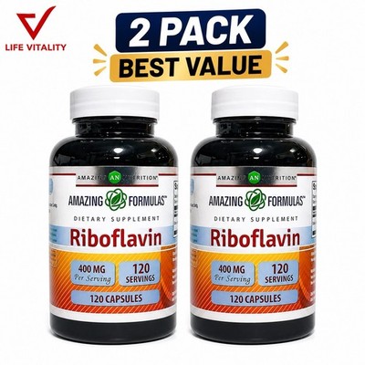 RIBOFLAViN  VITAMIN B2 400MG 120 CAPS. ENERGY INMUNE METABOLISM  SUPPORT  2 PACK