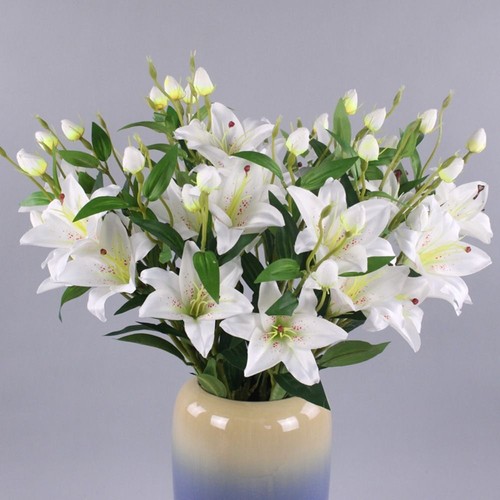 6Heads Artificial Flowers Fake Lillies Lily Silk Home Fake Flower Bouquet Decor - Picture 11 of 15