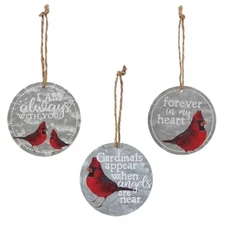Always with You Cardinal Ornaments 3/Set- Metal 3.25 Inches In Diameter
