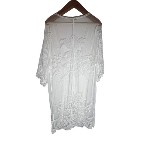 White Lace Duster Y2K Cut Cottagecore Mesh Romantic Beachy One Size Plus Cupshe - Picture 7 of 11