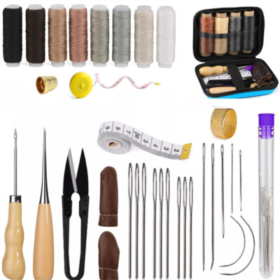 Upholstery Leather Repair Sewing Kit Thread Sewing Needles Stitching Awl Tools