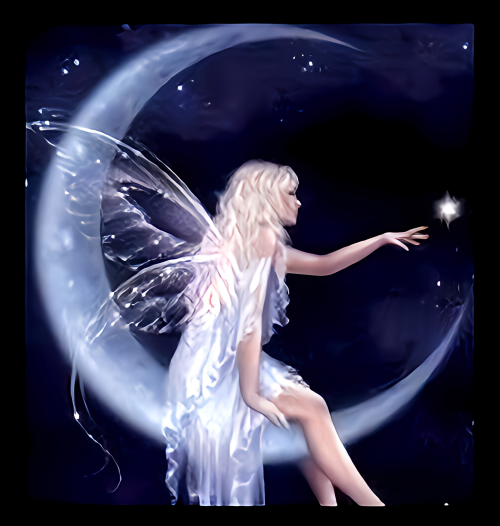 Fairy Sitting On Moon Fantasy Beautiful Wings Black Sky Night