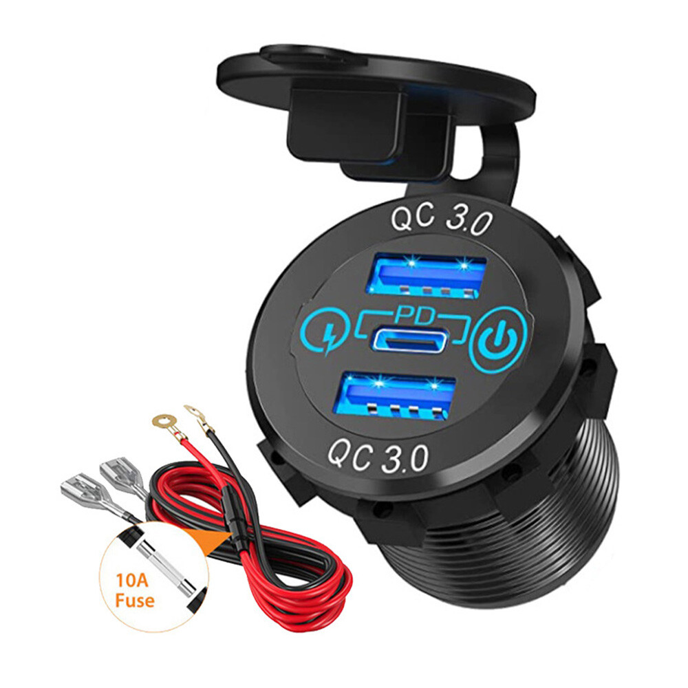 12V 24V Dual QC 3.0 USB PD TypeC Fast Car Charger Socket Adapter Power