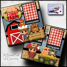 FUNNY FARM ~ 2 PREMADE SCRAPBOOK PAGES Paper printed layout 4 album ~ BY CHERRY 
