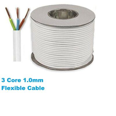 Weißes 3-adriges flexibles Netzkabel Kabel 1m - 100m 1,0mm 10Amp 3183Y