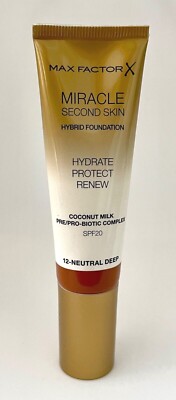 Max Factor Miracle Second Skin Hybrid Foundation, 30ml - 12 Natural Deep
