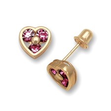 14K Yellow  White Gold Heart Shape CZ Stud Screw Back Earrings for Women