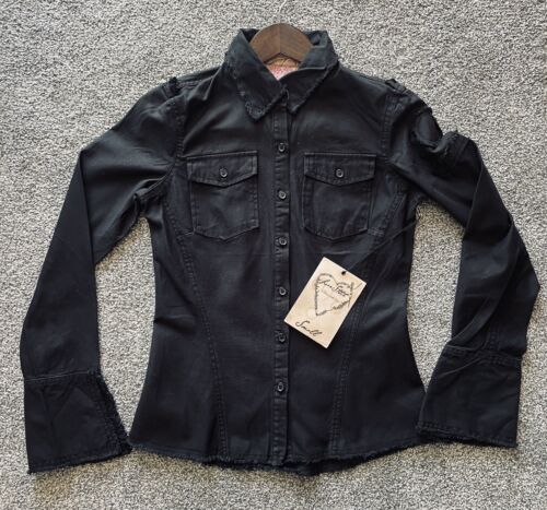 Love Stitch Women's Button Down Long Sleeve Black Denim Shirt Size Small