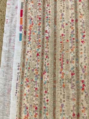 Vintage 70s Razor Mills Floral Stripe Sheer Cotton Fabric 61