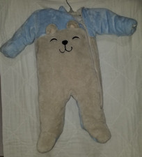 Wonder Nation Snow Suit Bunting Baby Boys 3-6 Months Plush Bear Blue  White