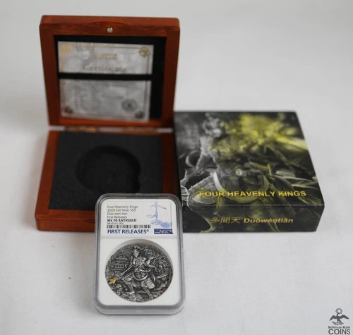 2020 Niue Four Heavenly Kings .999 Silver 2oz Gilt Coin NGC MS70 Antiqued + OGP