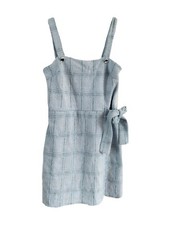 Quiz Blue Dress Mini Short Pinafore Button Tie Bow Check Tweed Plaid Size 8