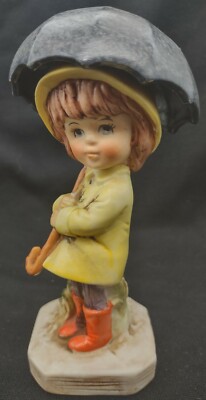 Vintage Gorham Moppets1973 Fran Mar-Girl w/Umbrella&Galoshes Porcelain Figurine
