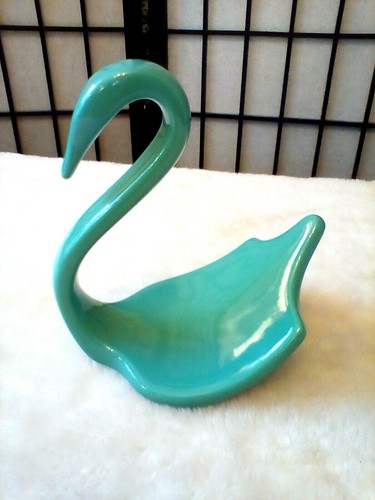 VINTAGE SWAN SOAP DISH CERAMIC TURQUOISE GLOSS GLAZE BATH DECOR - Picture 3 of 9