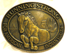 RUNNING STRONG FOR AMERICAN INDIAN YOUTH VINTAGE 1996 HORSE BELT BUCKLE